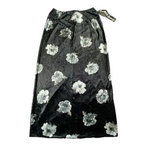 Vintage Exact Change Midi Skirt Womens Large Black Velvet Floral Stretch Pull On